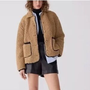 Women's Tan Sherpa Jacket J Crew Black Label Faux Button Up Women's Size m